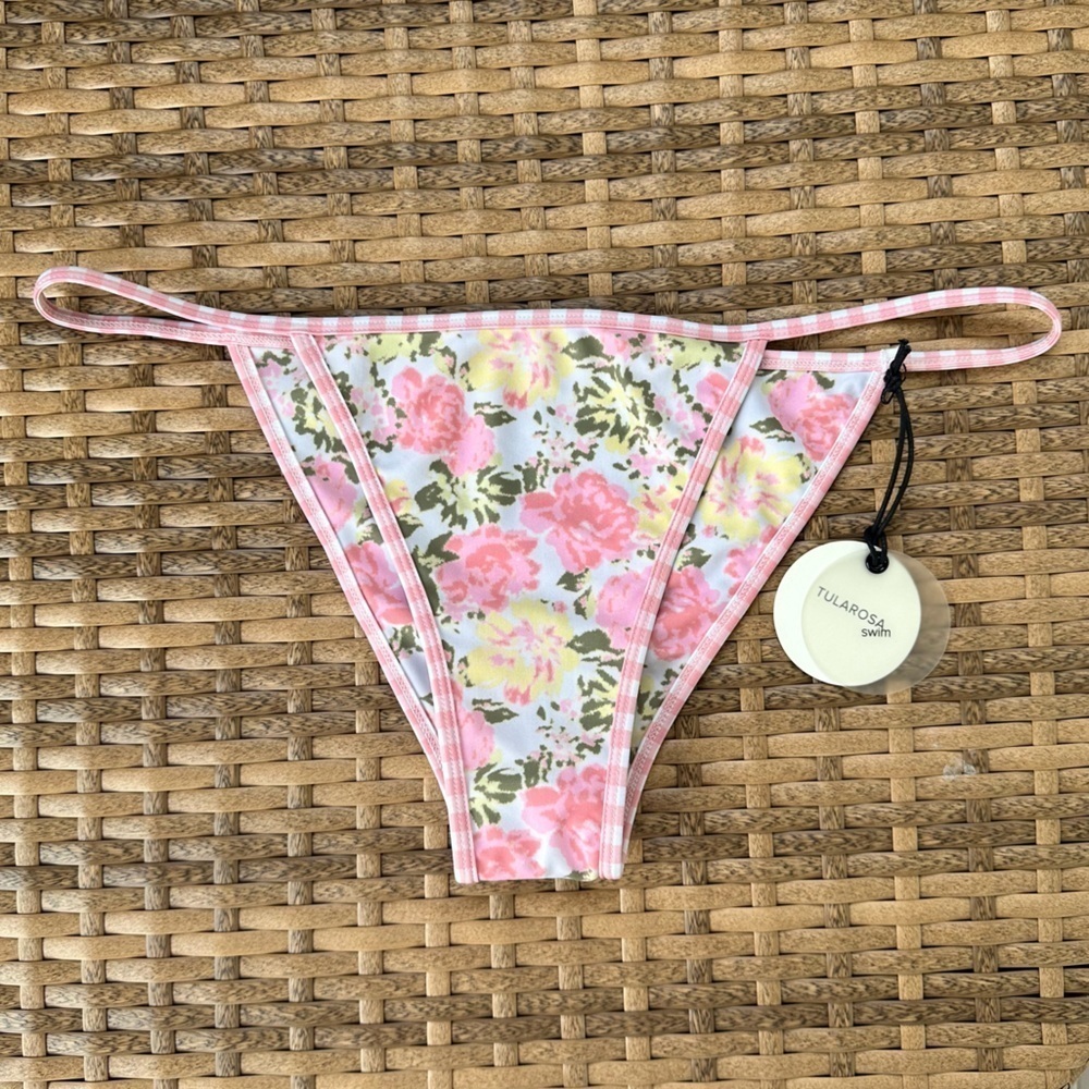 tularosa swim floral checkered cheeky bikini bottoms